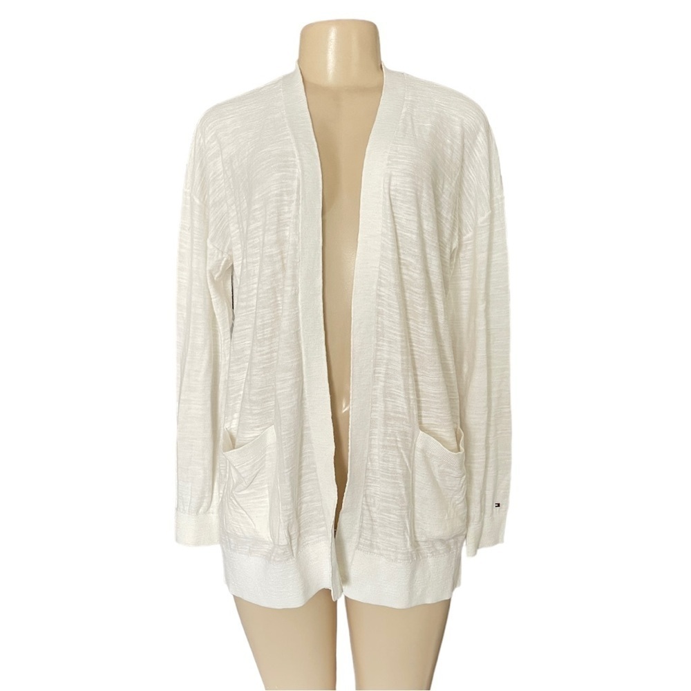 NWOT Tommy Hilfiger‎ White Open Cotton Cardigan Long Lightweight Pocket Tunic